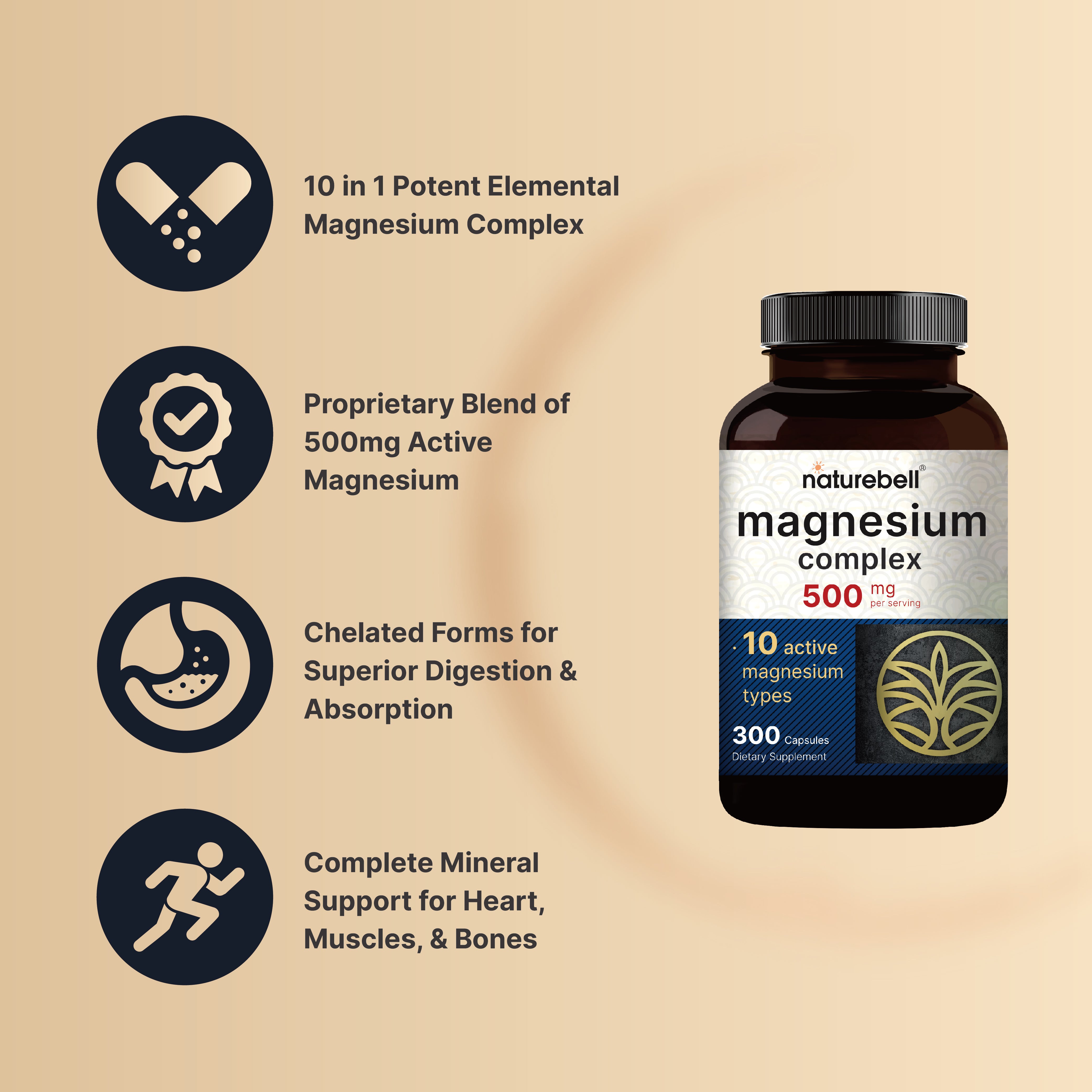 Magnesium Complex Supplement 500mg, 300 Capsules – NatureBell