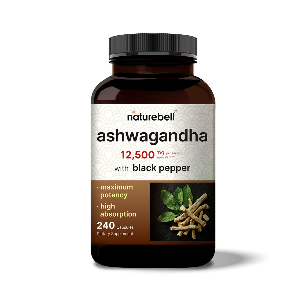 Ashwagandha 12,500 mg Equivalent with Black Pepper, 240 Capsules