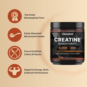 NatureBell Creatine Monohydrate Powder, 5000mg Per Serving