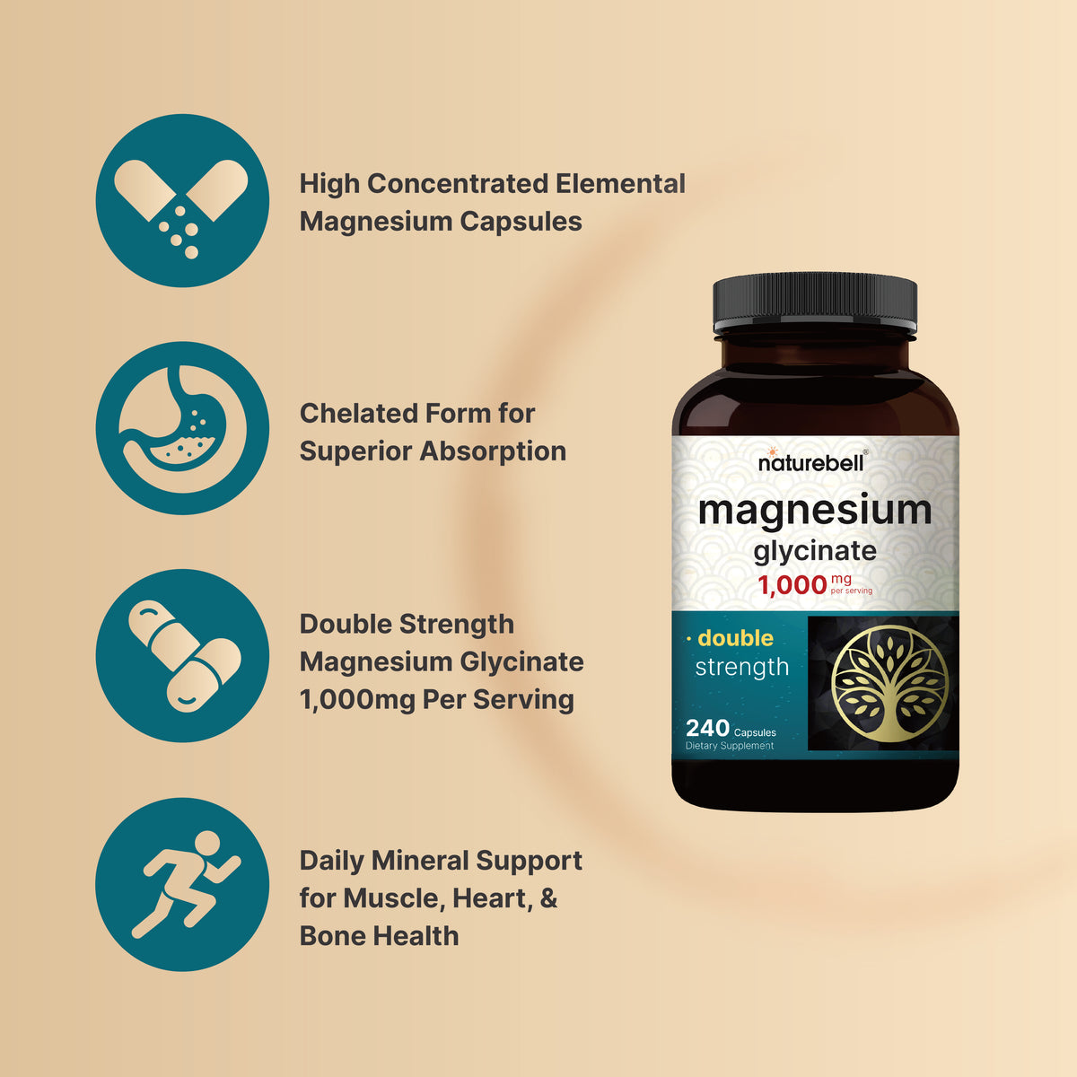 Magnesium Glycinate Capsules 1,000mg Per Serving, 240 Count – NatureBell