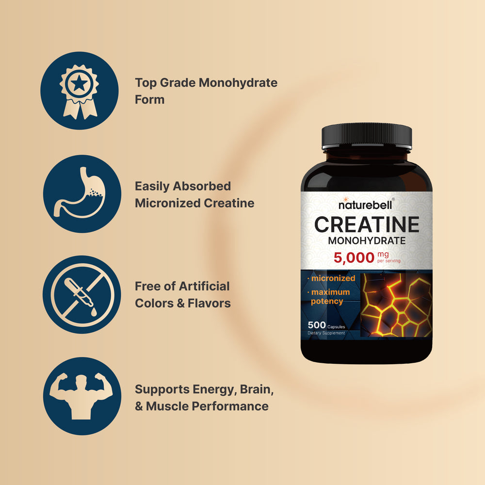 Creatine Monohydrate 5,000mg Per Serving, 500 Capsules