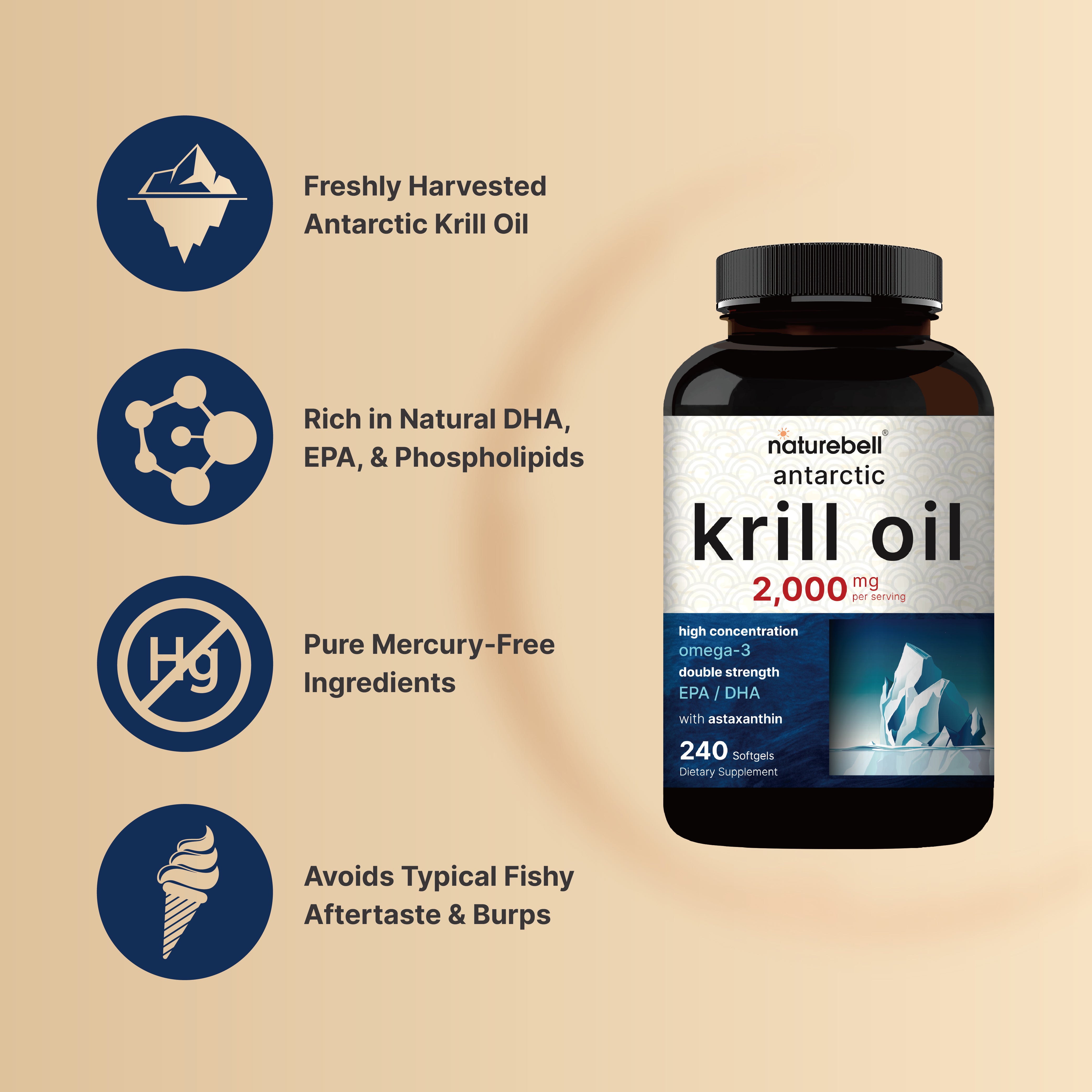 Antarctic Krill Oil 2000mg Supplement, 240 Softgels – NatureBell