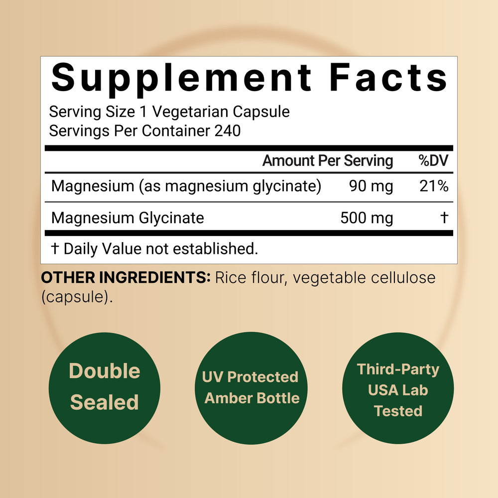 Magnesium Glycinate 500mg, 240 Veggie Capsules