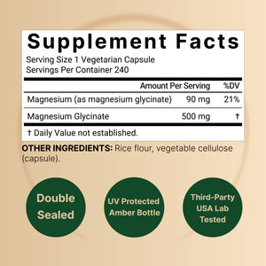 Magnesium Glycinate 500mg, 240 Veggie Capsules