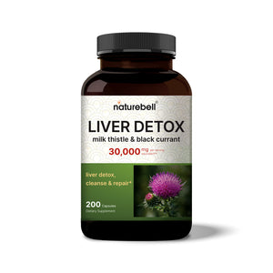 Liver Detox Supplements – 200 Capsules with Milk Thistle 30,000mg & Black Currant