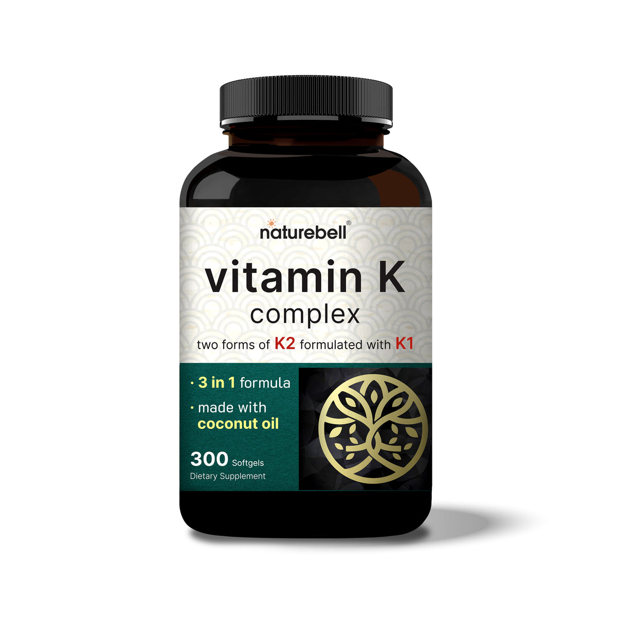 Vitamin K Complex (K1 + K2 as MK-4 & MK-7) 2,600mcg Per Serving, 300 C ...